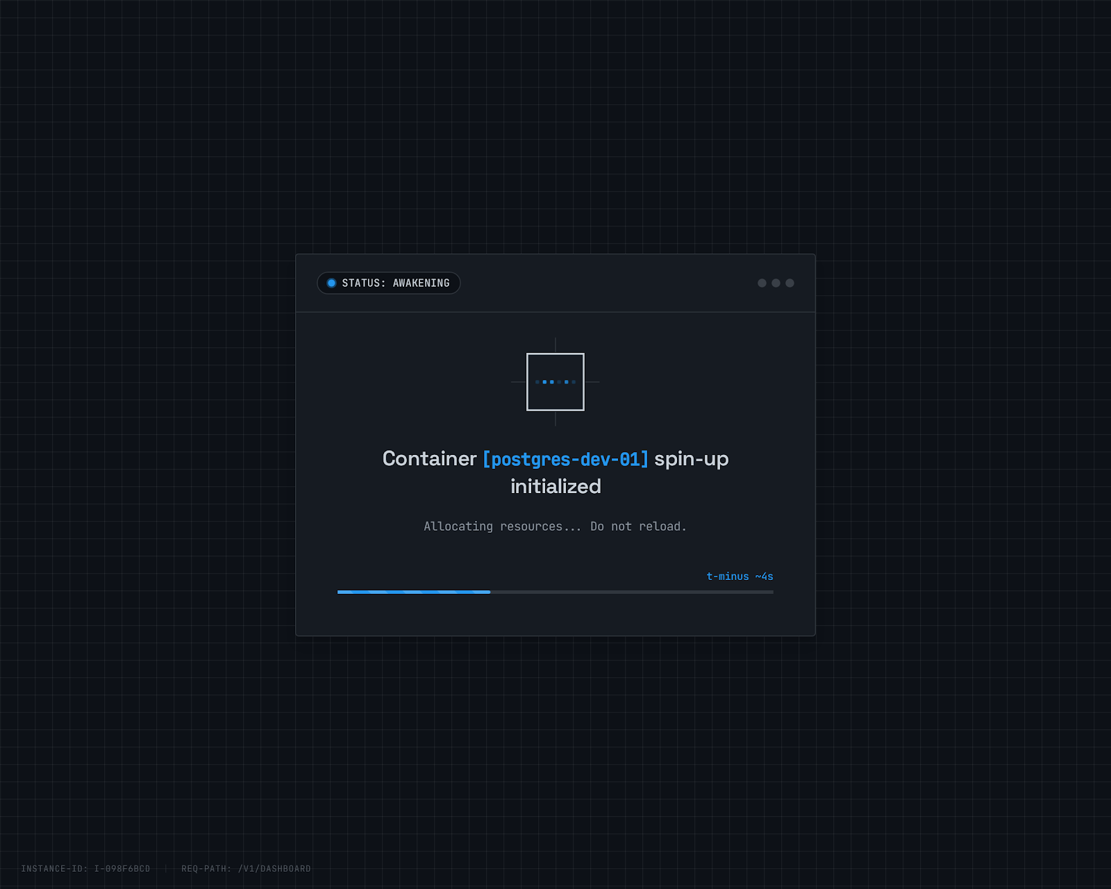Loading page — container awakening